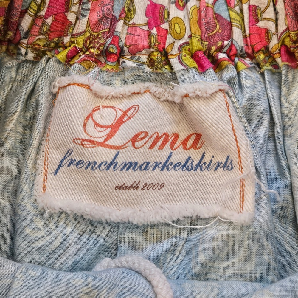 Lema French Market Skirts Womens OS Teal Peacock Damask A-Line Cotton Artsy Folk - Picture 6 of 6